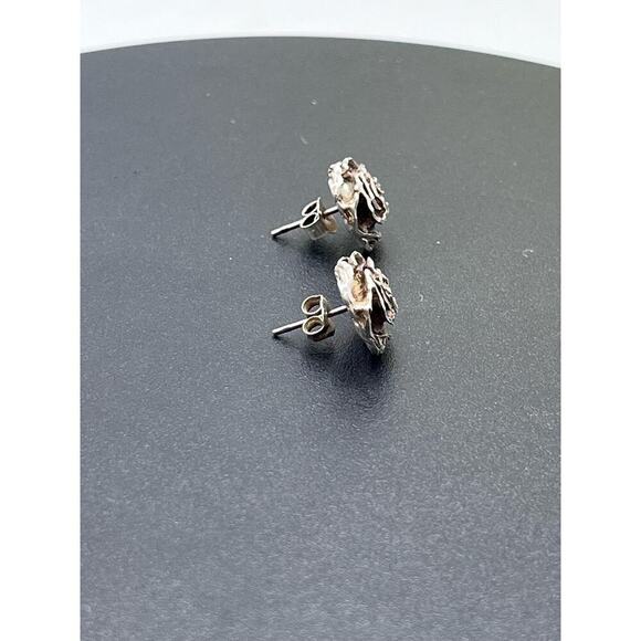 M Designer Signed Sterling Silver Diamond Cut Rose Stud Pierced Earrings Mexico - Picture 4 of 11